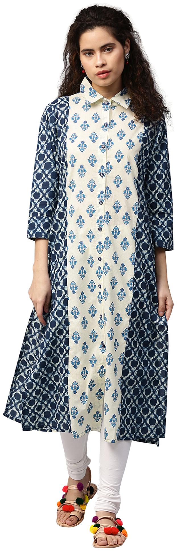 

Jaipur Kurti Women Blue Printed Straight Kurta