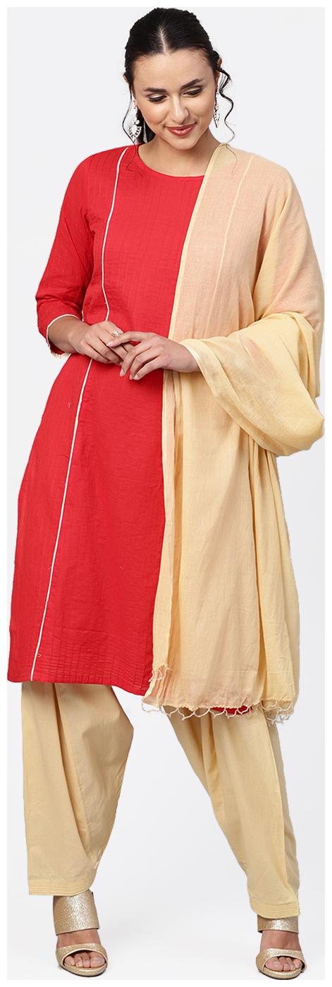 

Jaipur Kurti Women Red Solid Straight Kurta With Salwar And Dupatta