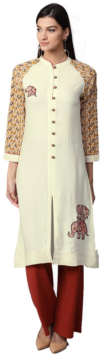 

Jaipur Kurti Women Beige Solid Straight Kurti