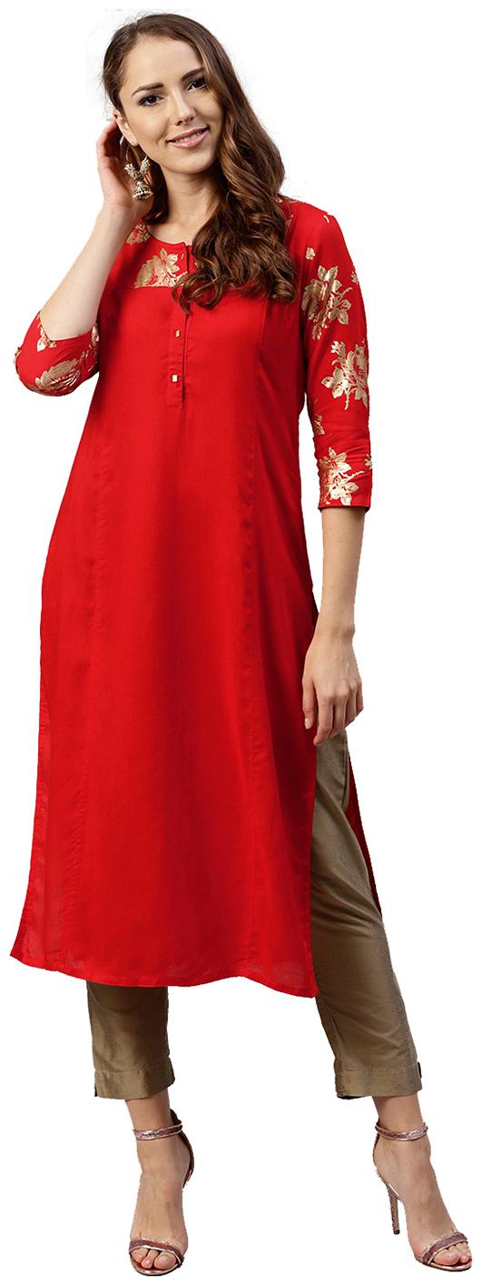 

Jaipur Kurti Women Red Floral Straight Kurta