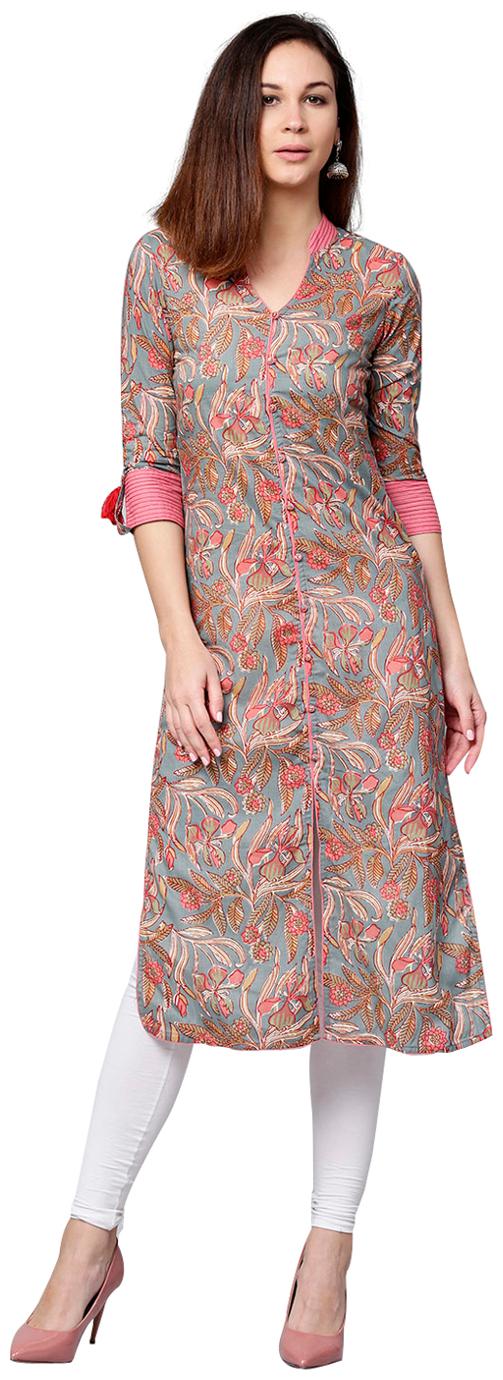 

Jaipur Kurti Women Pink Floral Straight Kurta
