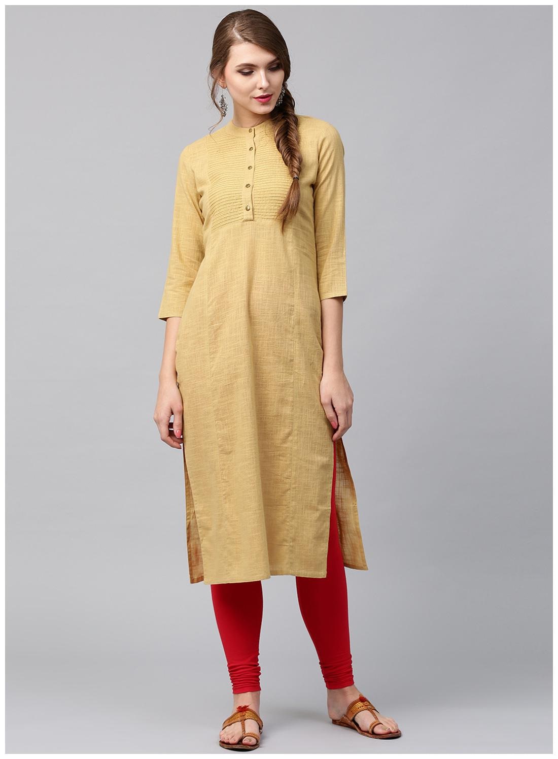 

Jaipur Kurti Women Beige Solid Straight Kurta