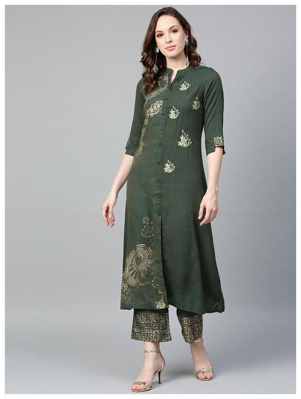 

Jaipur Kurti Rayon Kurta With Palazzo Green
