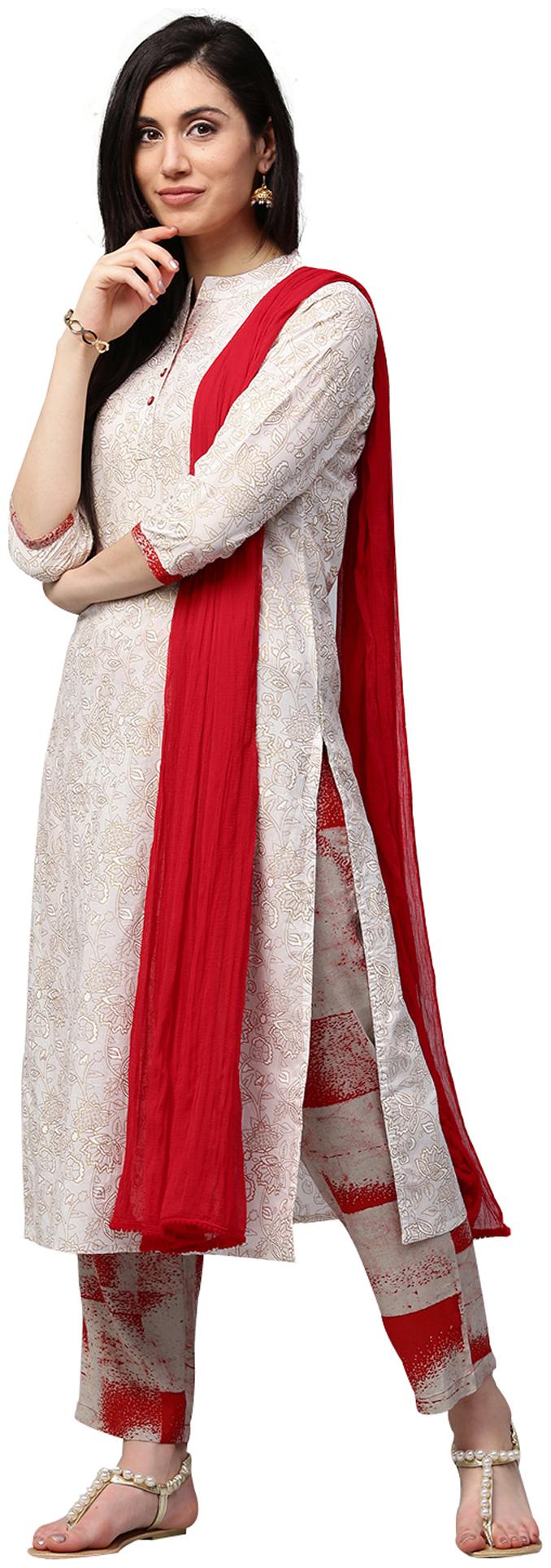 

Jaipur Kurti Women Orange Floral Regular Kurta With Palazzo And Dupatta