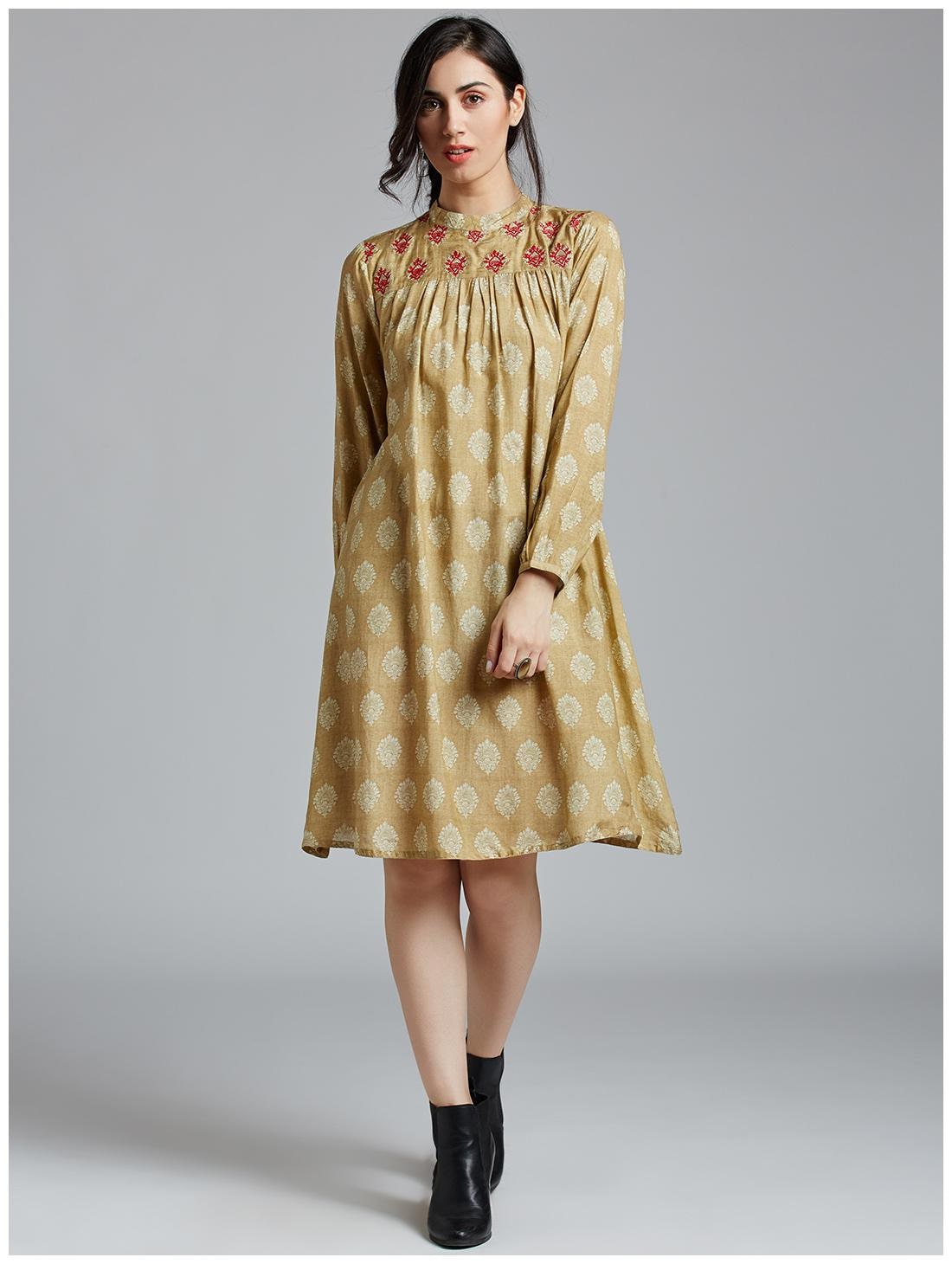 

Jaipur Kurti Women s Beige Muslin Kurti Dress