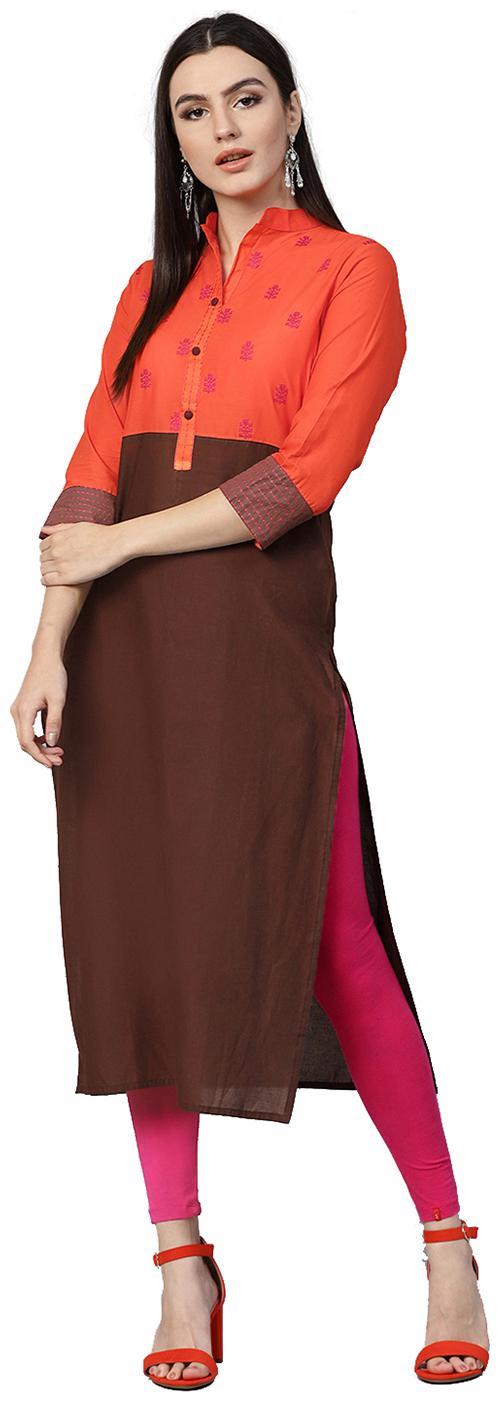 

Jaipur Kurti Women Brown Solid Straight Kurta
