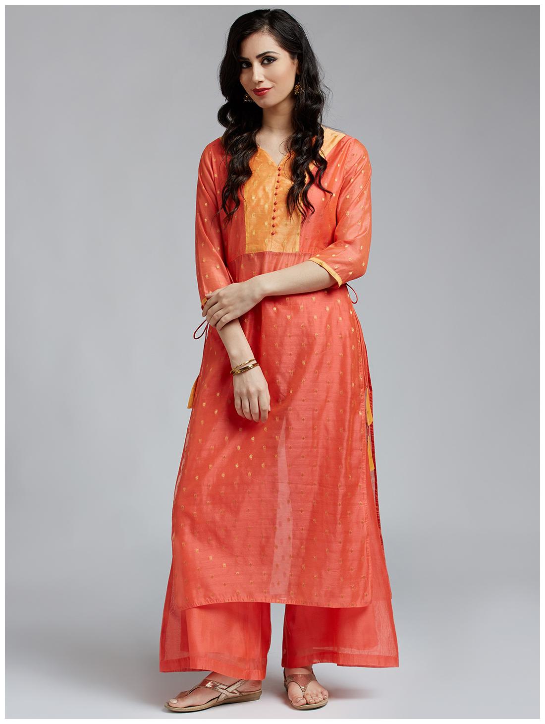 

Jaipur Kurti Women S Peach Chanderi Kurta With Peach Chanderi Palazzo