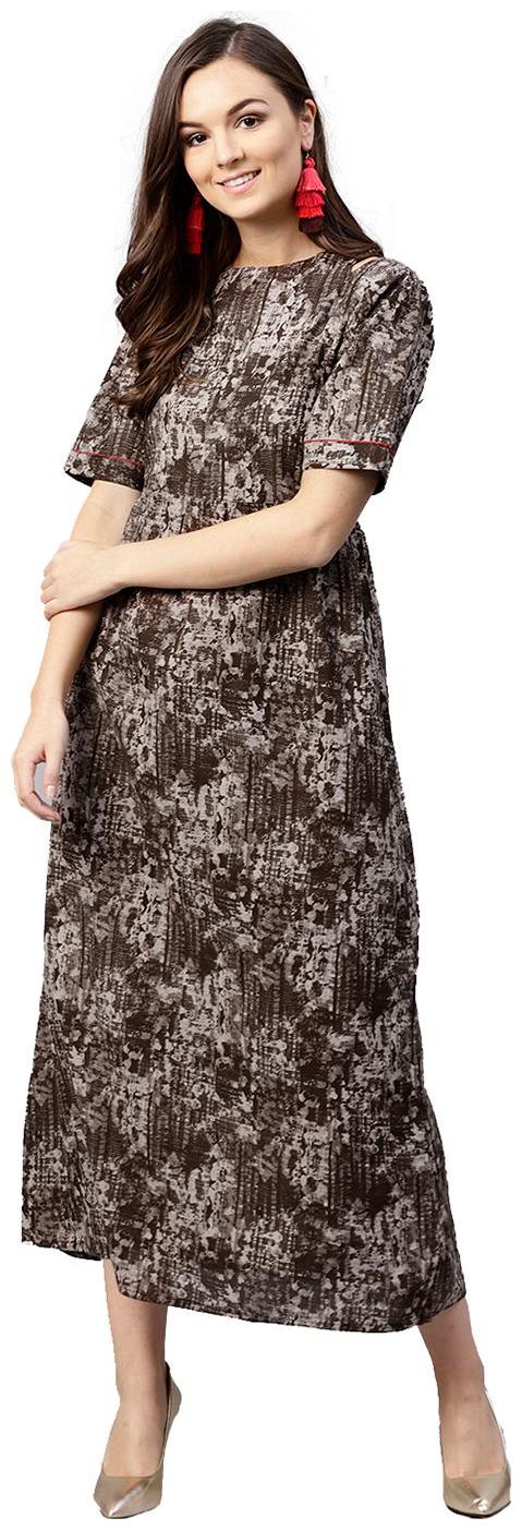 

Jaipur Kurti Women Brown Abstract A-Line Cotton Dress