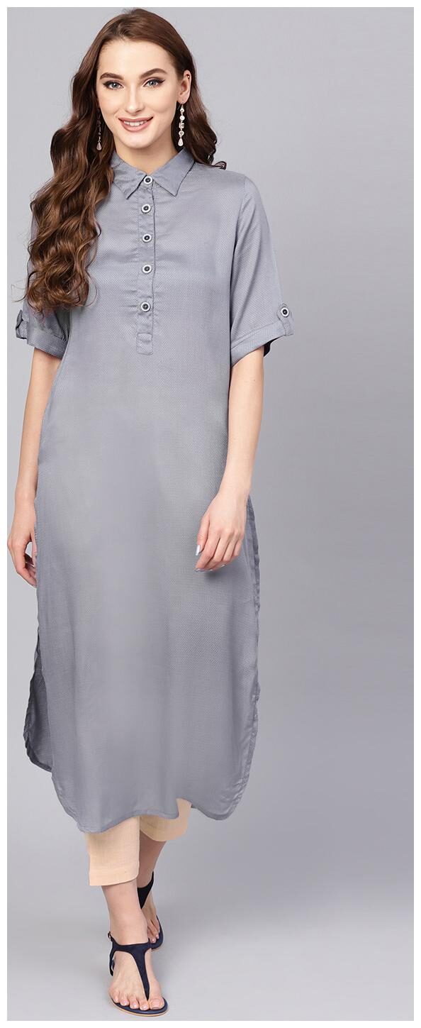 

Jaipur Kurti Women Grey Solid Straight Kurta With Pants
