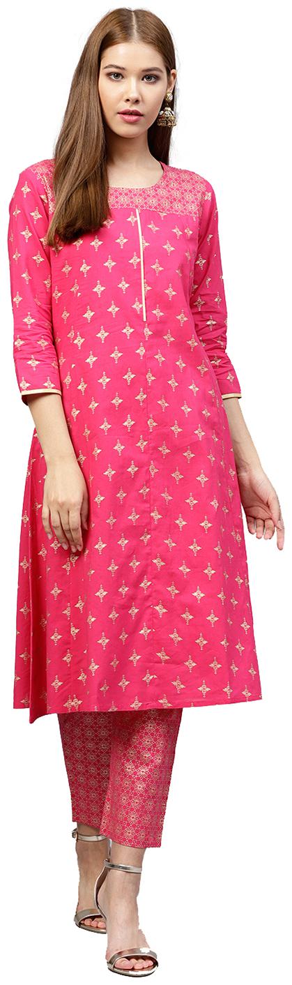 

Jaipur Kurti Women Pink Printed Straight Kurta With Palazzo