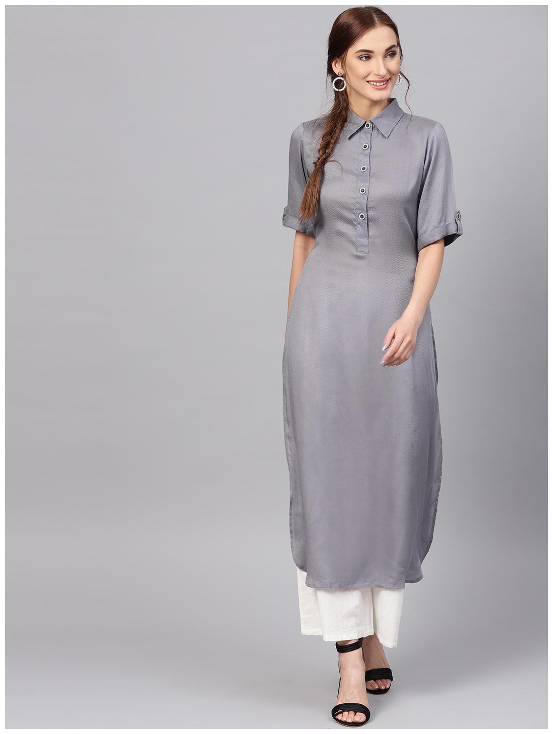 

Jaipur Kurti Women Grey Solid Straight Kurta