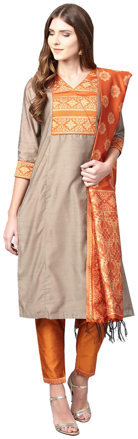 

Jaipur Kurti Women Beige Solid Straight Kurta With Pants And Dupatta