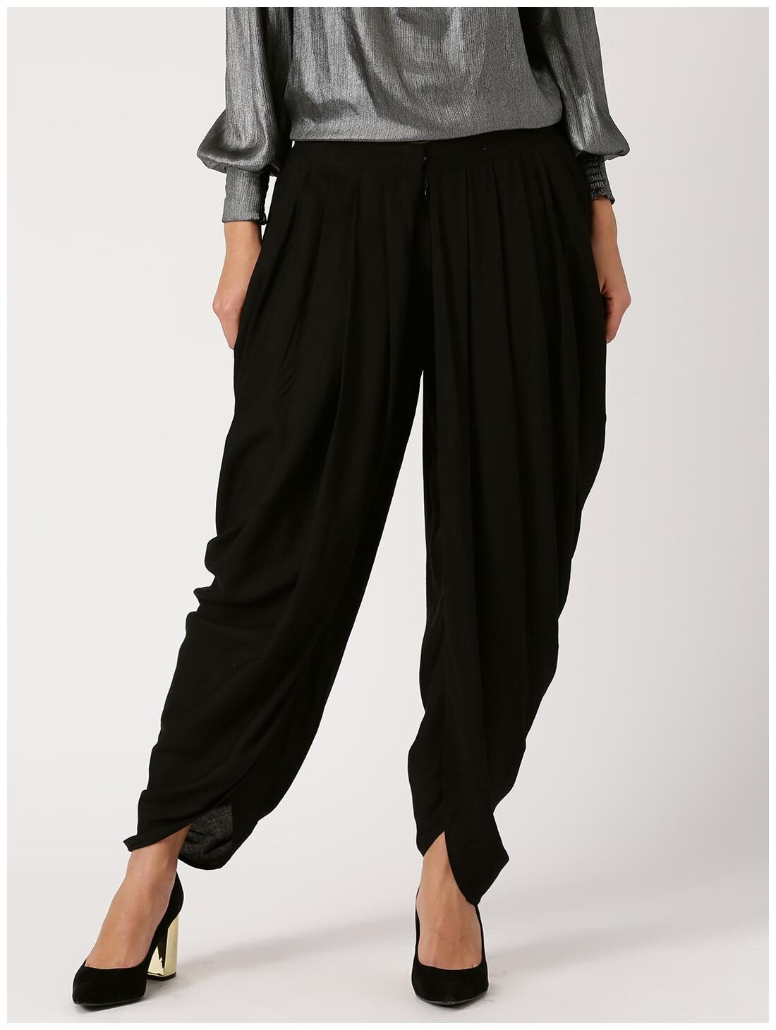 

Jaipur Kurti Women s Black Solid Rayon Tulip Dhoti