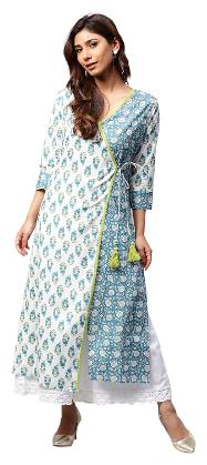

Jaipur Kurti Women Blue Printed Angrakha Kurta