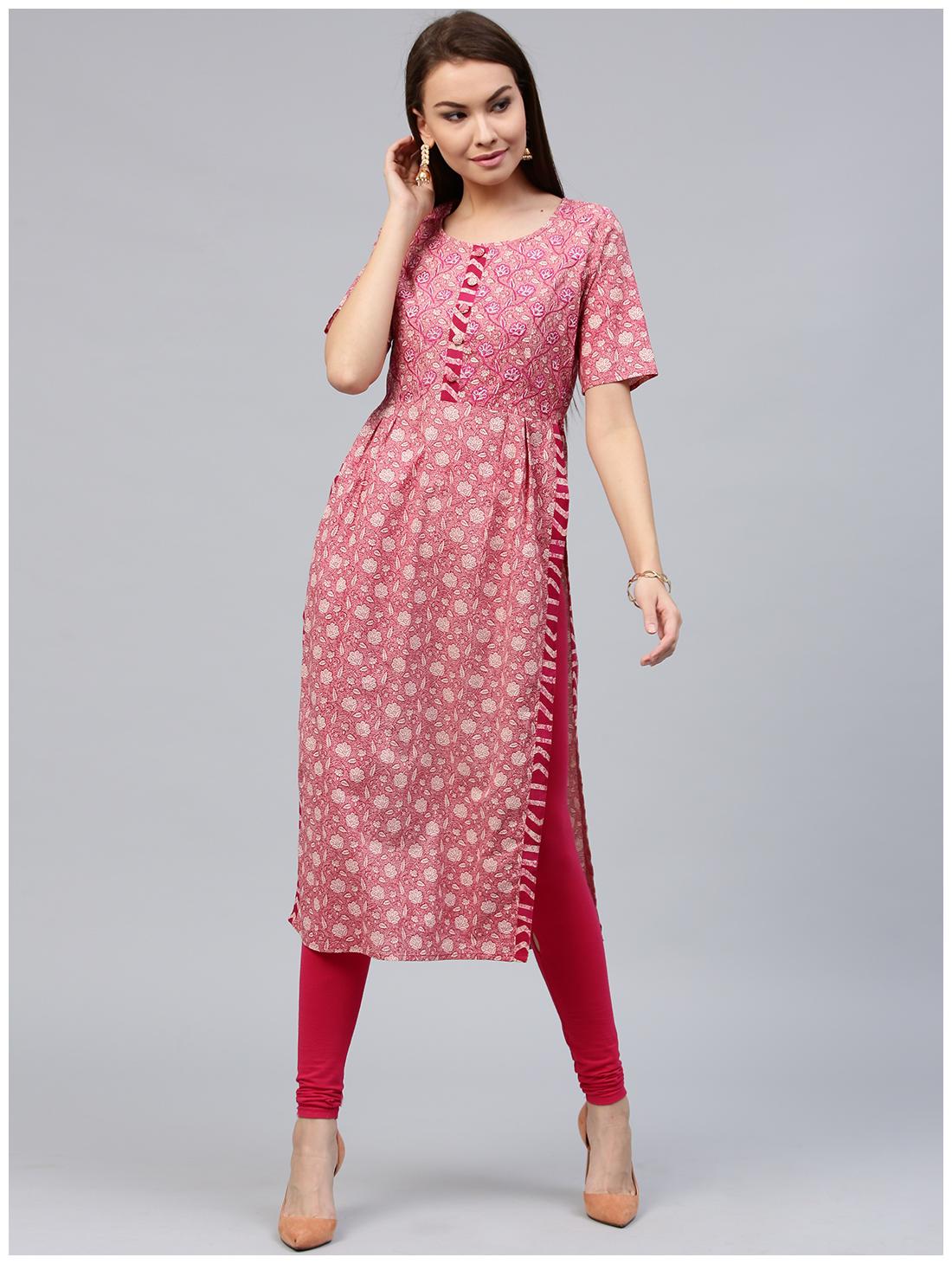 

Jaipur Kurti Women Pink Floral Straight Kurta