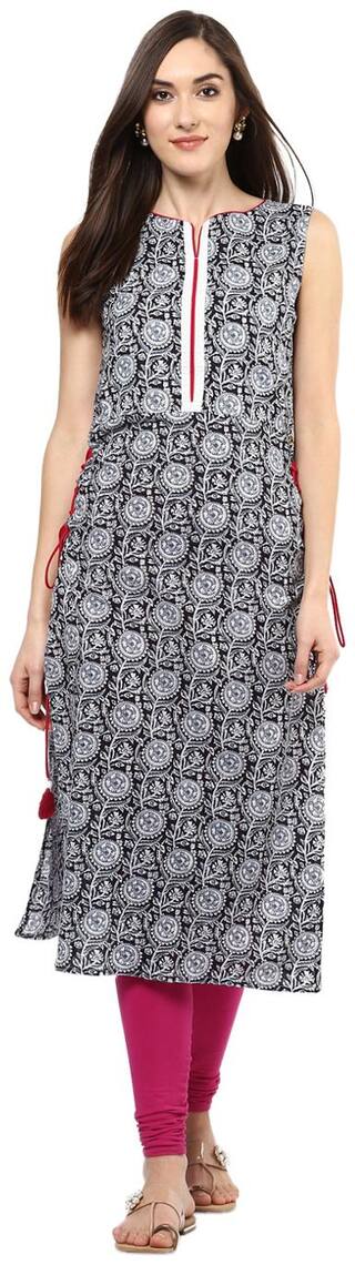 Jaipur Kurti Women Black Printed Regular Kurta
