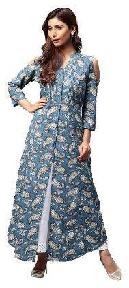 

Jaipur Kurti Women Blue Paisley A-Line Cotton Kurta