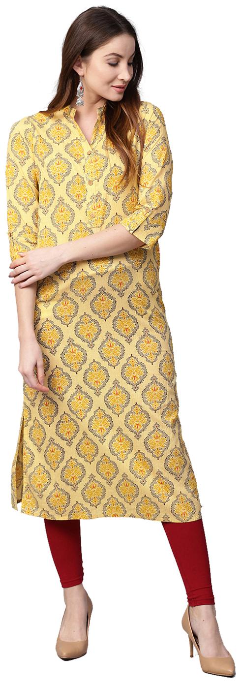 

Jaipur Kurti Women Yellow Printed Straight Kurta