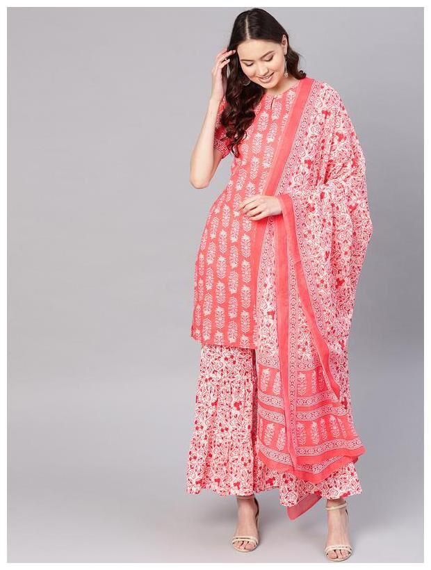 

Jaipur Kurti Women Cotton Ethnic Motifs Suit Set - Peach