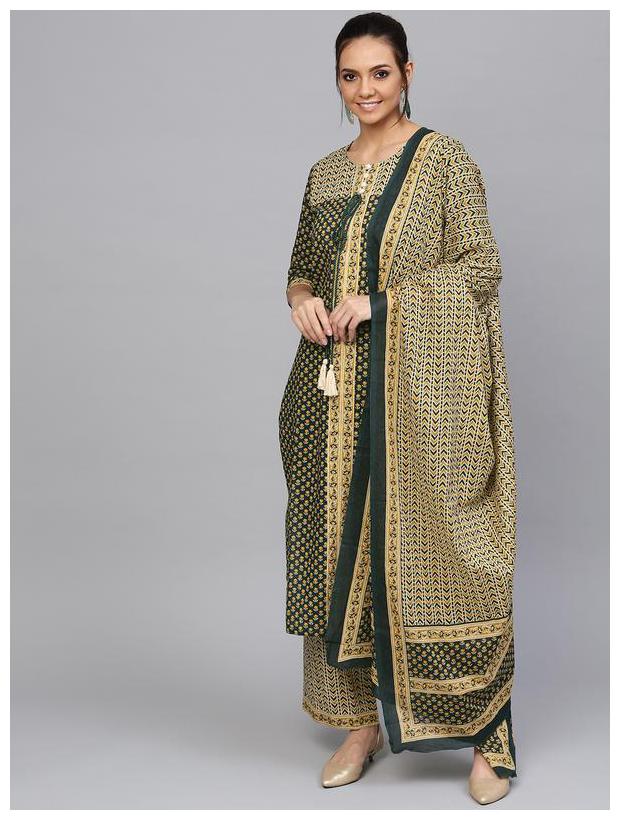 

Jaipur Kurti Women Cotton Printed Suit Set - Green