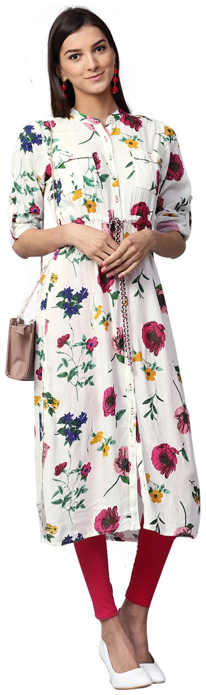 

Jaipur Kurti Women White Floral Straight Kurta
