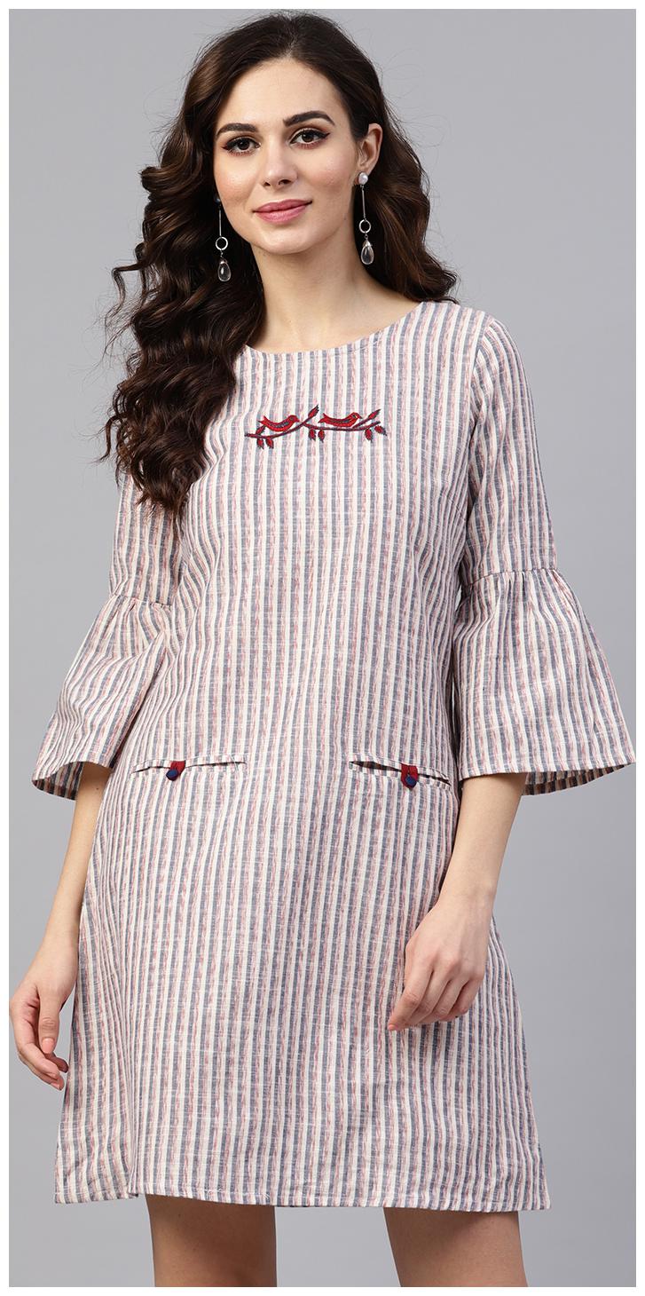 

Jaipur Kurti Grey Striped A-line dress