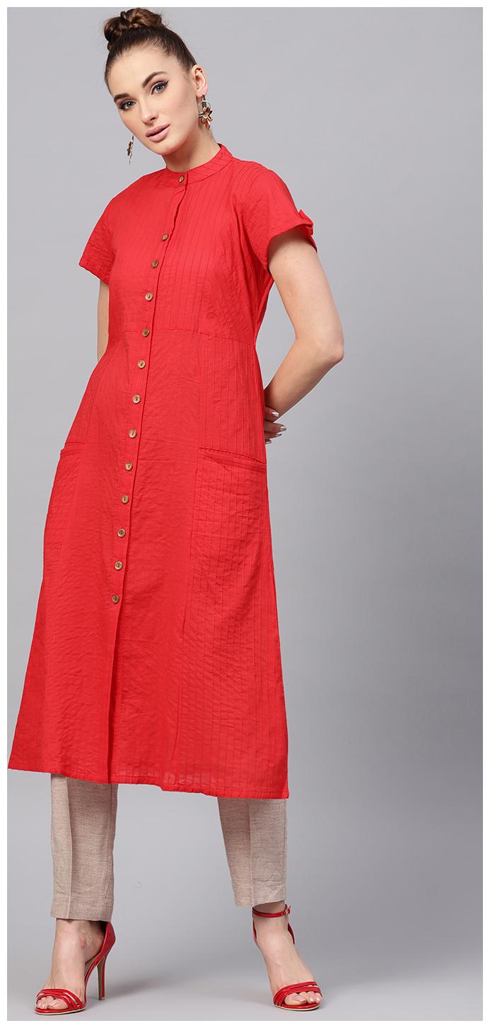 

Jaipur kurti Cotton Medium Solid Kurta Red color