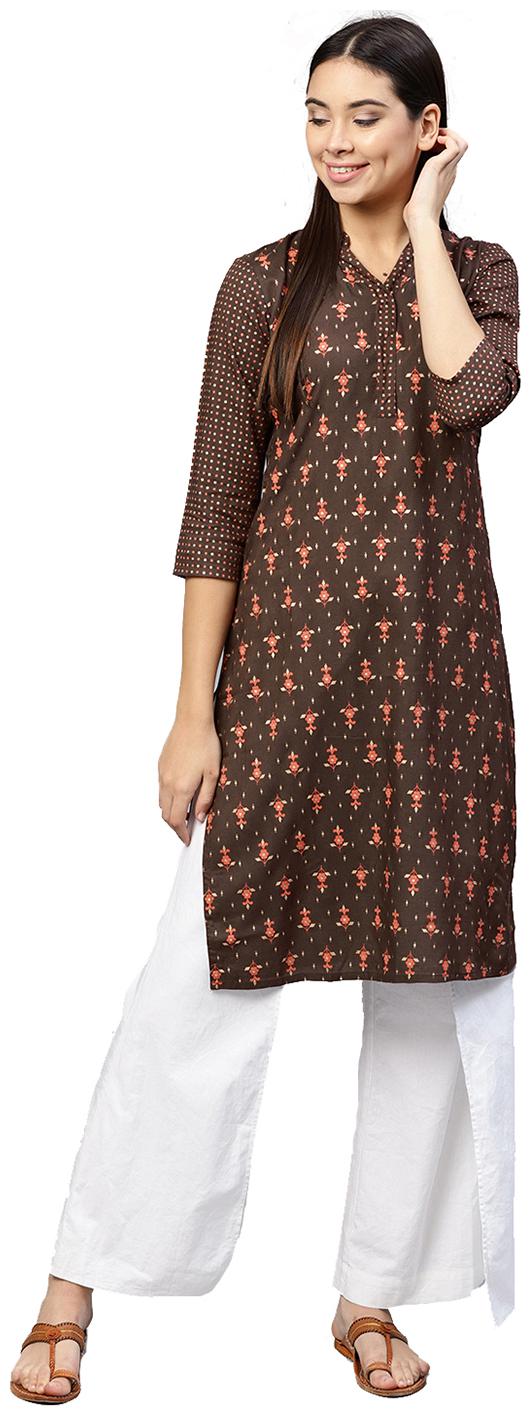 

Jaipur Kurti Women Brown Printed Straight Kurta