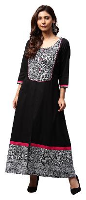 

Jaipur Kurti Women Black Floral A-Line Cotton Kurta