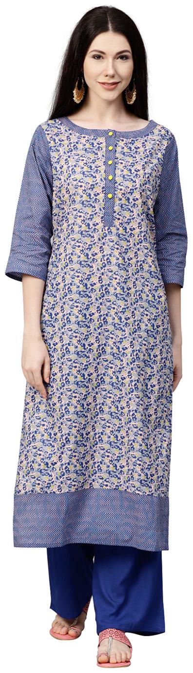 

Jaipur Kurti Women Blue Abstract Straight Kurta With Palazzo