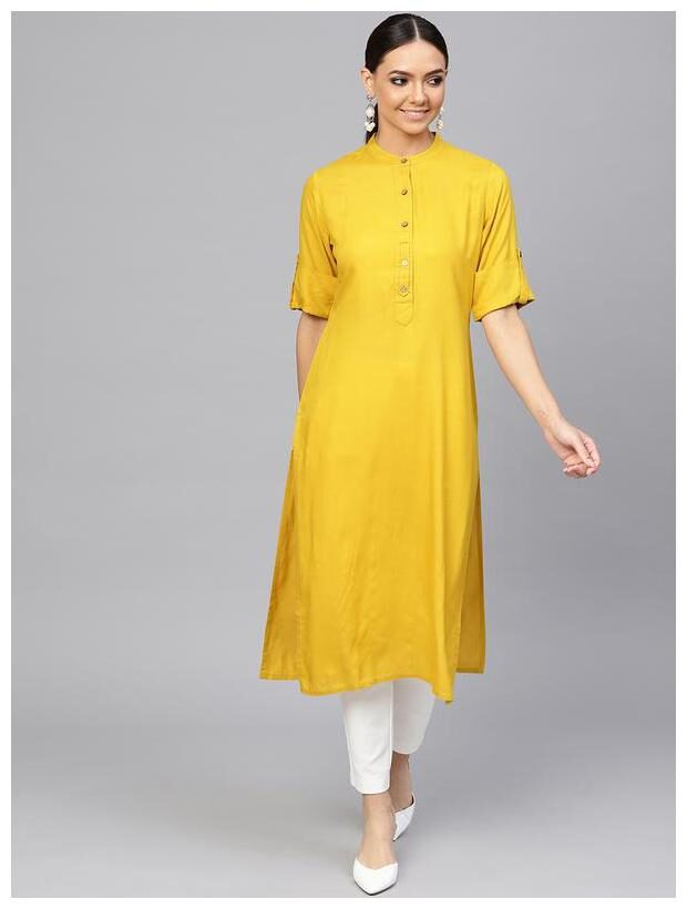 

Jaipur Kurti Women Yellow Solid Straight Kurta
