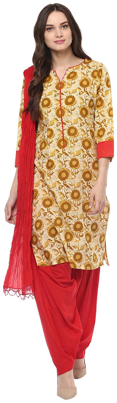 

Jaipur Kurti Women Yellow Floral Straight Kurta With Salwar And Dupatta