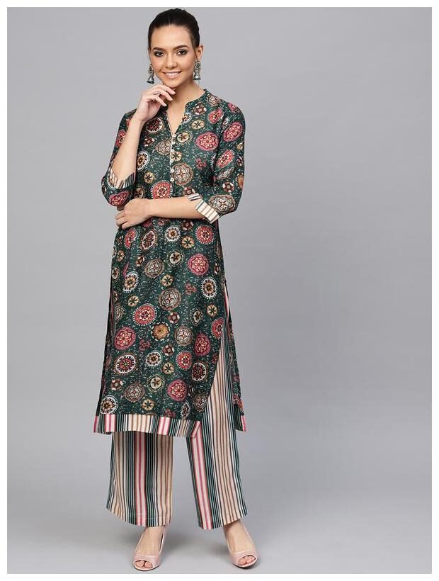 

Jaipur Kurti Women Multi Floral Straight Kurta With Palazzo