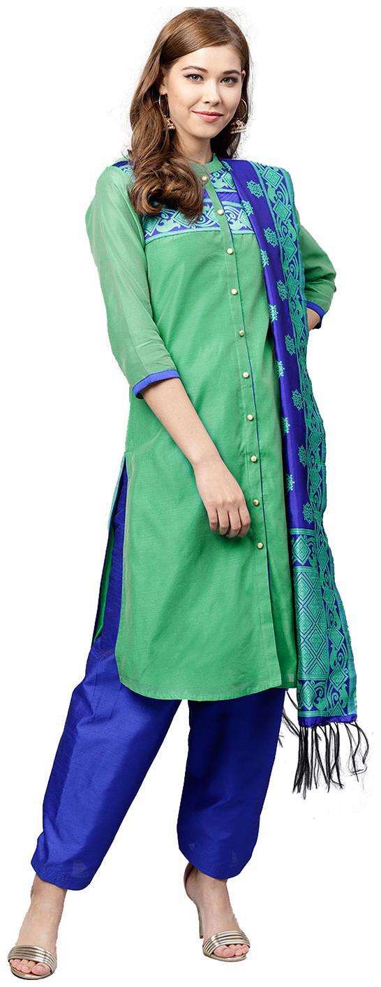 

Jaipur Kurti Women Green Blue Solid Straight Kurta With Pants