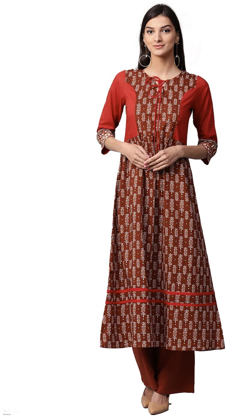 

Jaipur Kurti Women Brown Off-White Printed A-Line Cotton Kurta