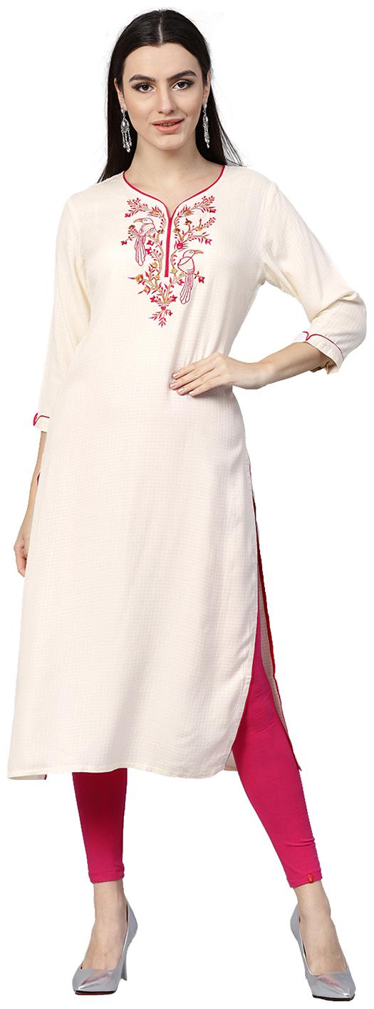 

Jaipur Kurti Women Beige Solid Straight Kurta