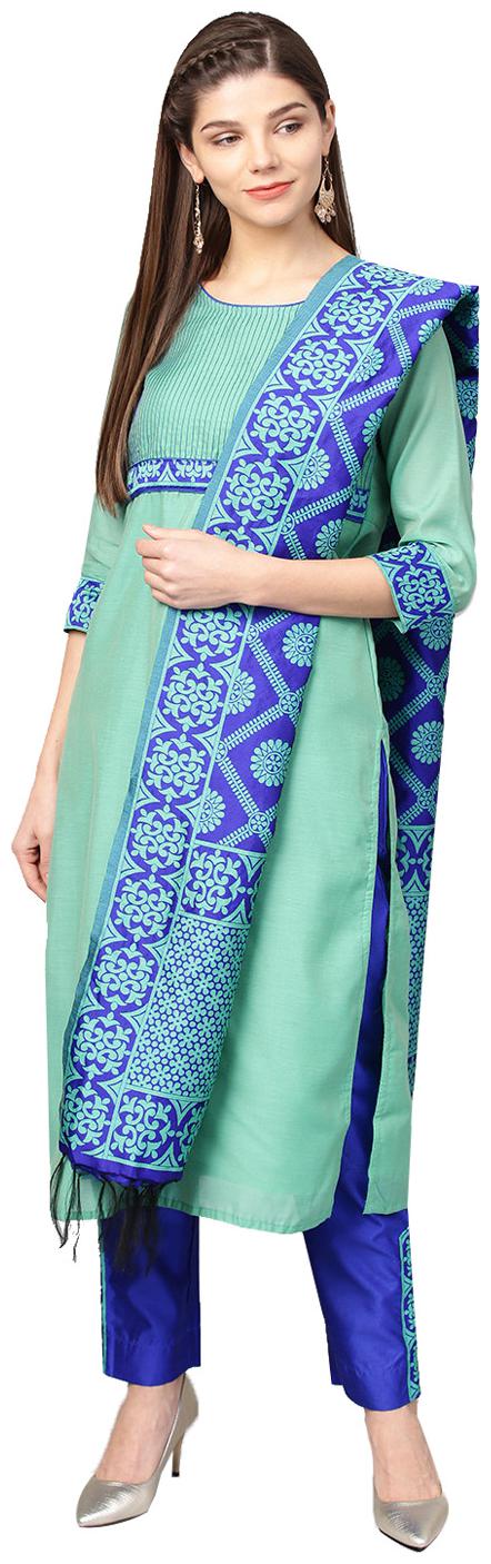 

Jaipur Kurti Women Green Solid Straight Kurta With Pants And Dupatta