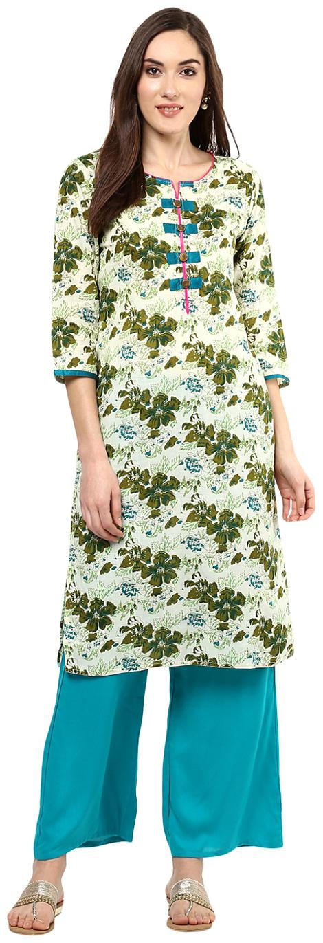 

Jaipur Kurti Women Green Floral Straight Kurta