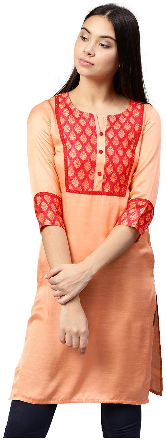 

Jaipur Kurti Women Orange Solid Straight Kurta