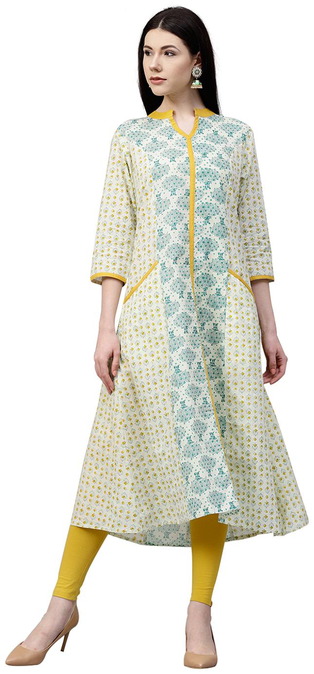 

Jaipur Kurti Women Green Ethnic Motifs A-Line Cotton Kurta