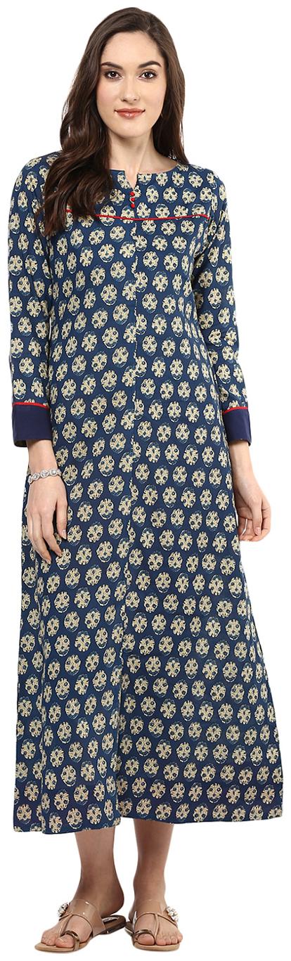 

Jaipur Kurti Cotton Blue Block Print Kurta