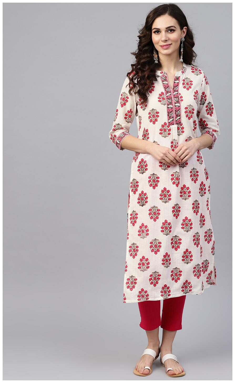 

Jaipur Kurti Women White Floral Straight Kurta
