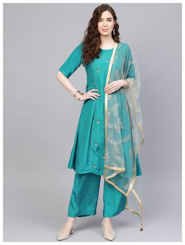 

Jaipur Kurti Women Viscose Straight Suit Set -Turquoise