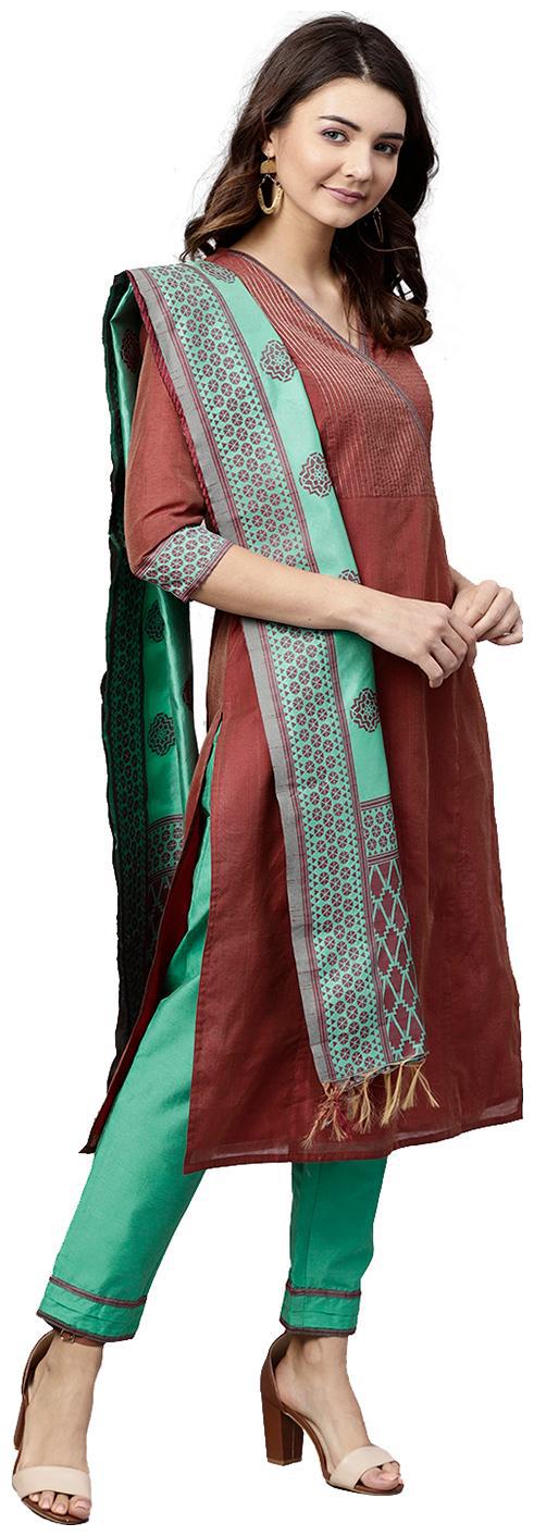 

Jaipur Kurti Women Brown Solid Straight Kurta With Pants And Dupatta