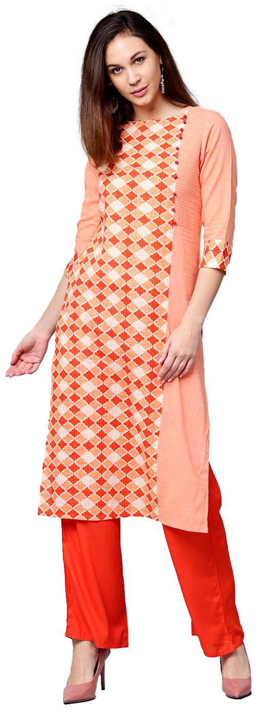 

Jaipur Kurti Women Orange Geometric Straight Kurta With Palazzo
