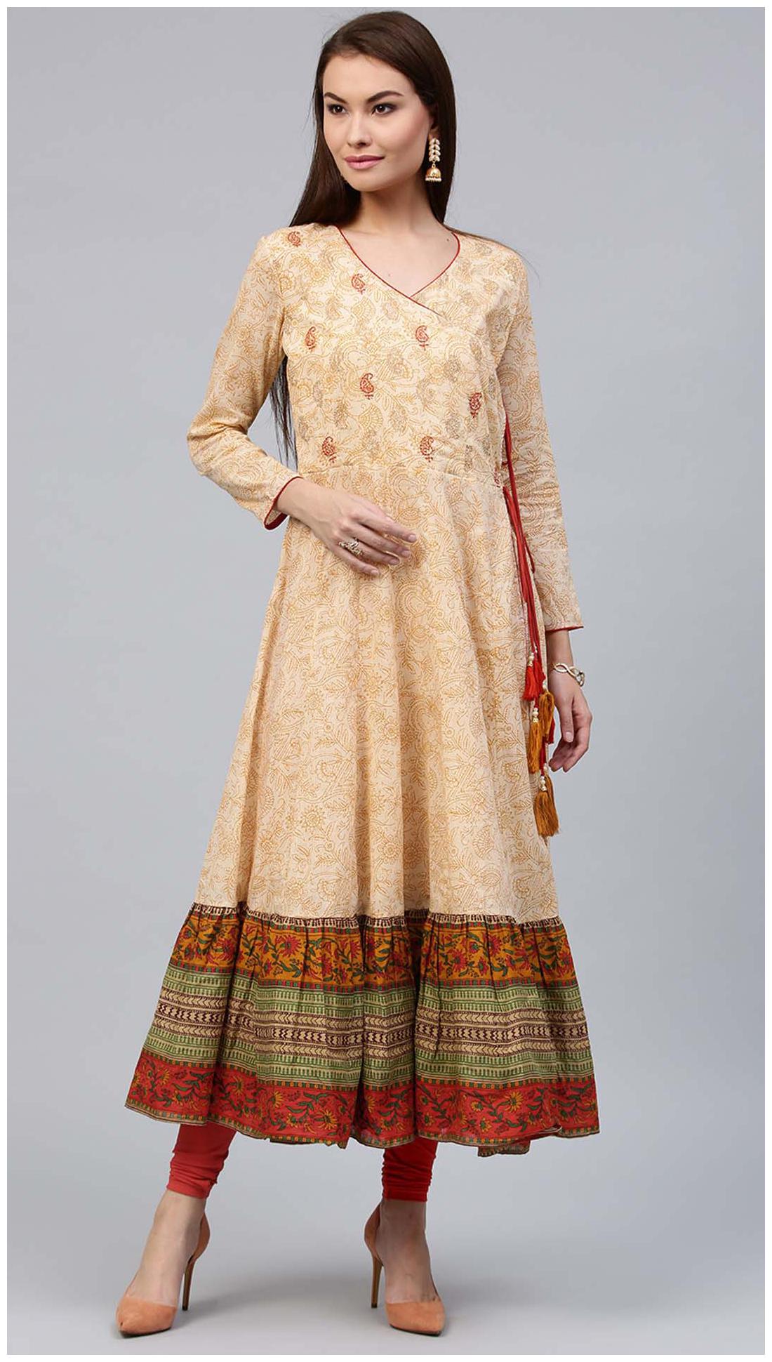 

Jaipur Kurti Women Yellow Floral Angrakha Kurta