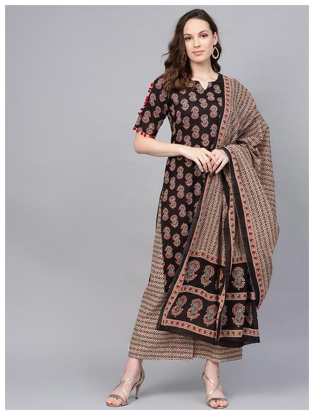 

Jaipur Kurti Cotton Suit Set Black