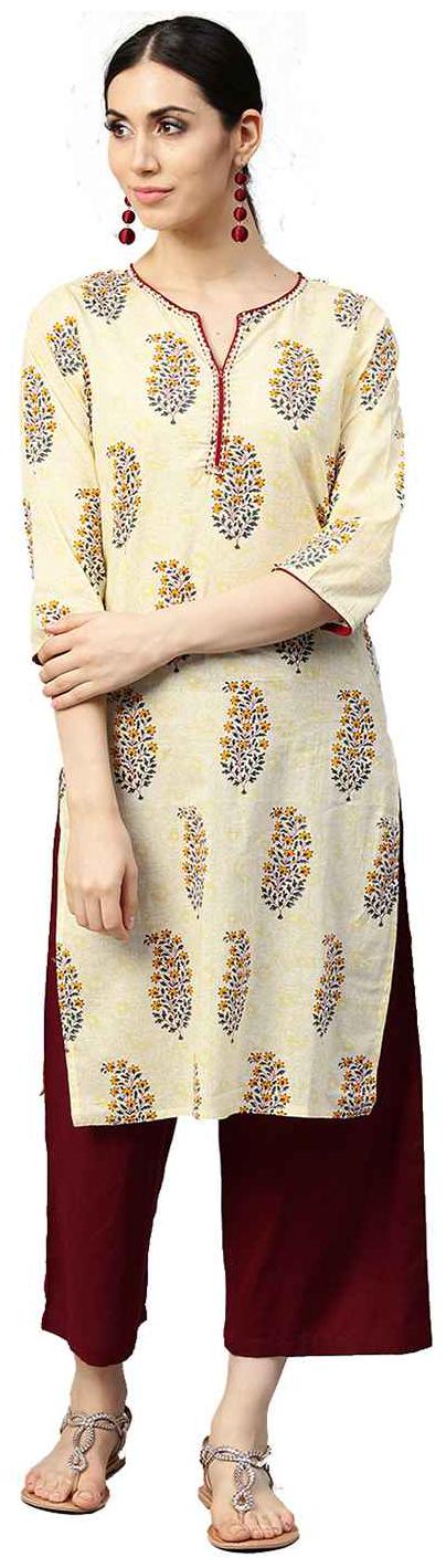 

Jaipur Kurti Women Off White Floral Straight Kurta