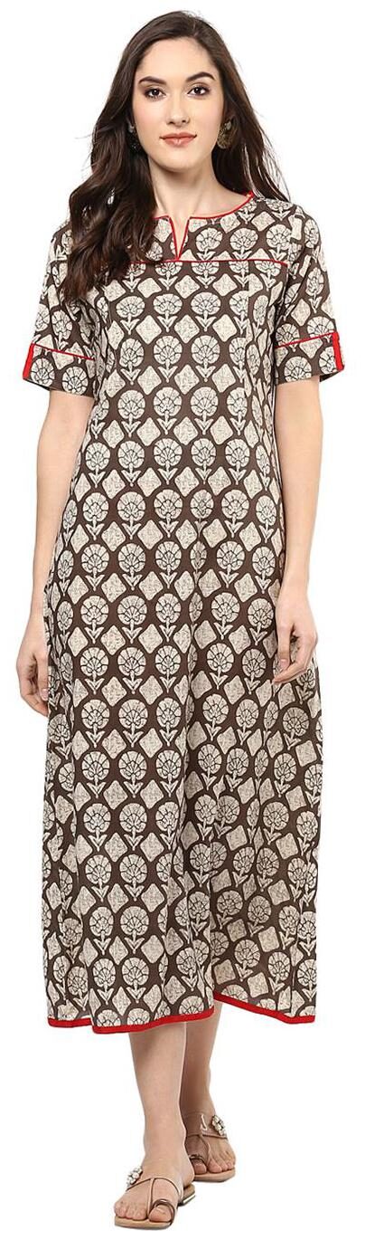 

Jaipur Kurti Cotton Bistre Brown Floral Print Kurta