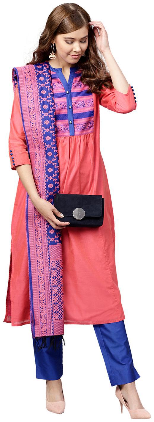 

Jaipur Kurti Women Peach Solid Straight Kurta With Pants And Dupatta